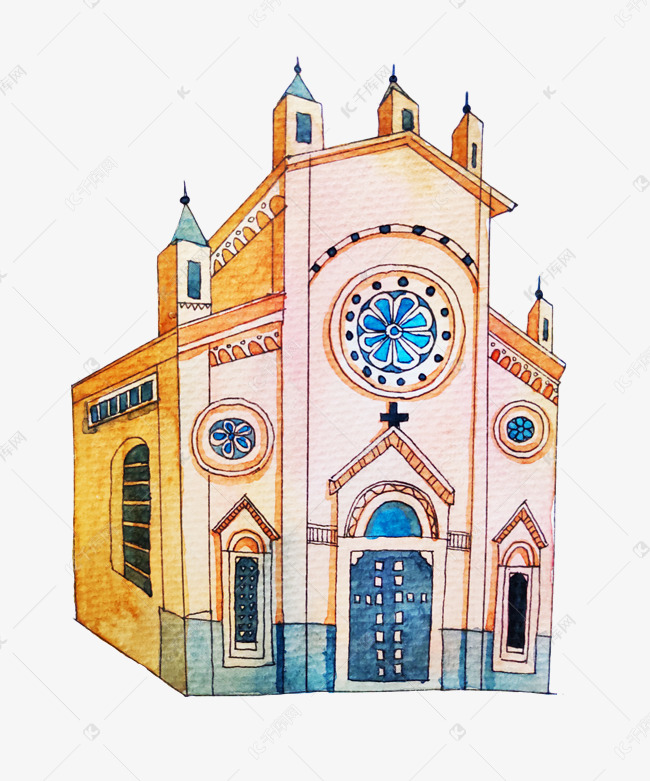 手绘美国建筑插画