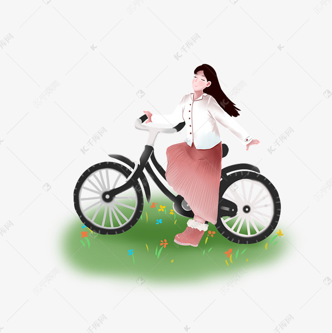 春季骑自行车的小女孩
