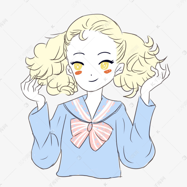 卡通卷发的女学生免抠图