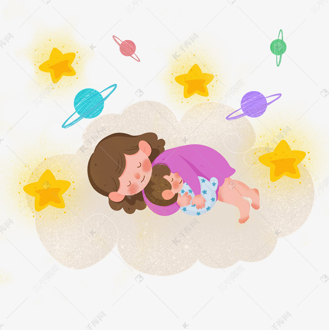 睡觉的小孩和妈妈插画