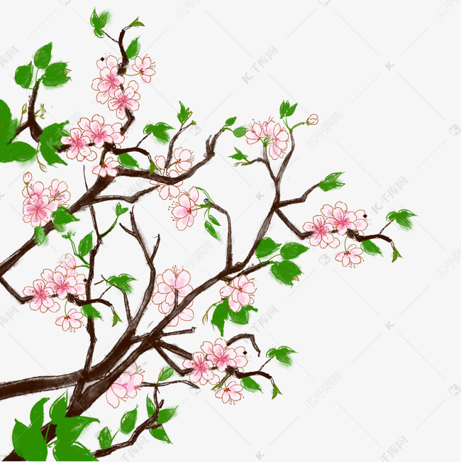 装饰手绘春天桃花元素