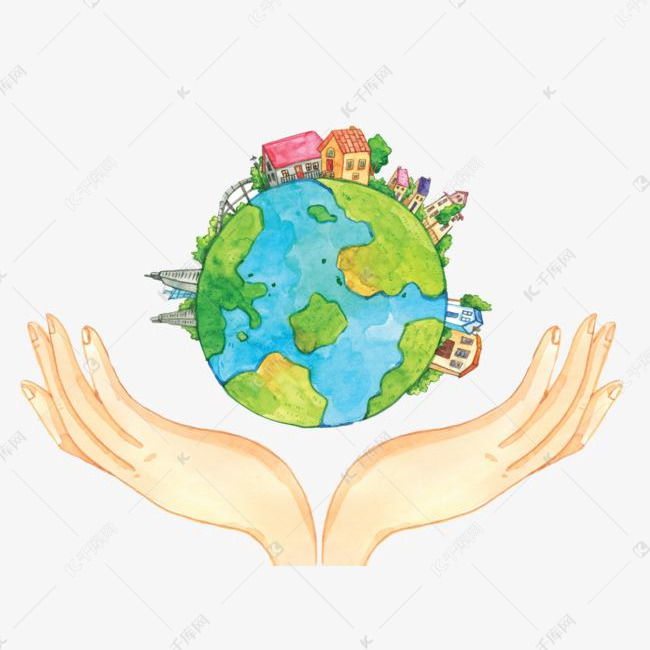 手绘环境保护爱护地球双手托起地球插图