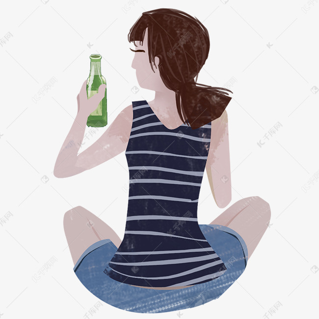 卡通喝啤酒的女孩免抠图