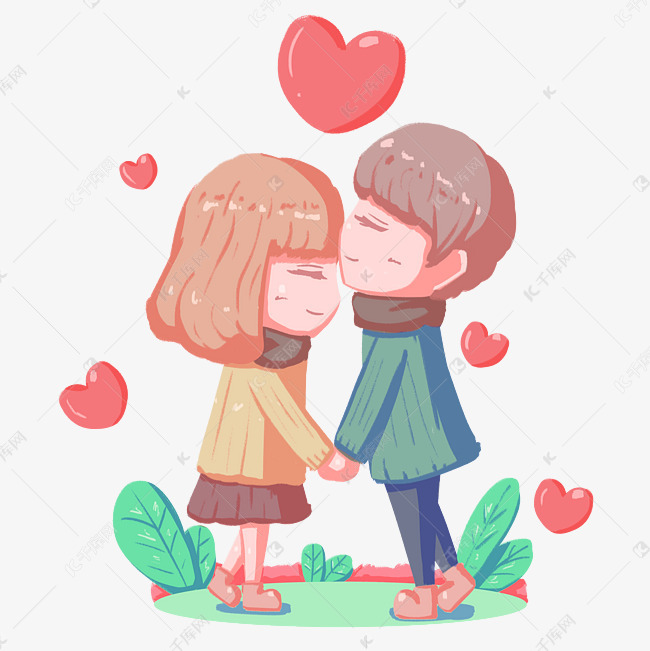情人节卡通手绘牵手亲额头情侣人物免扣PNG素材图片免费下载_高清psd_千库
