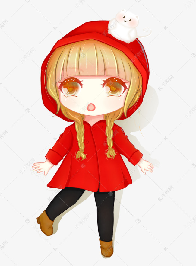 可爱卡通穿红衣服的小女孩