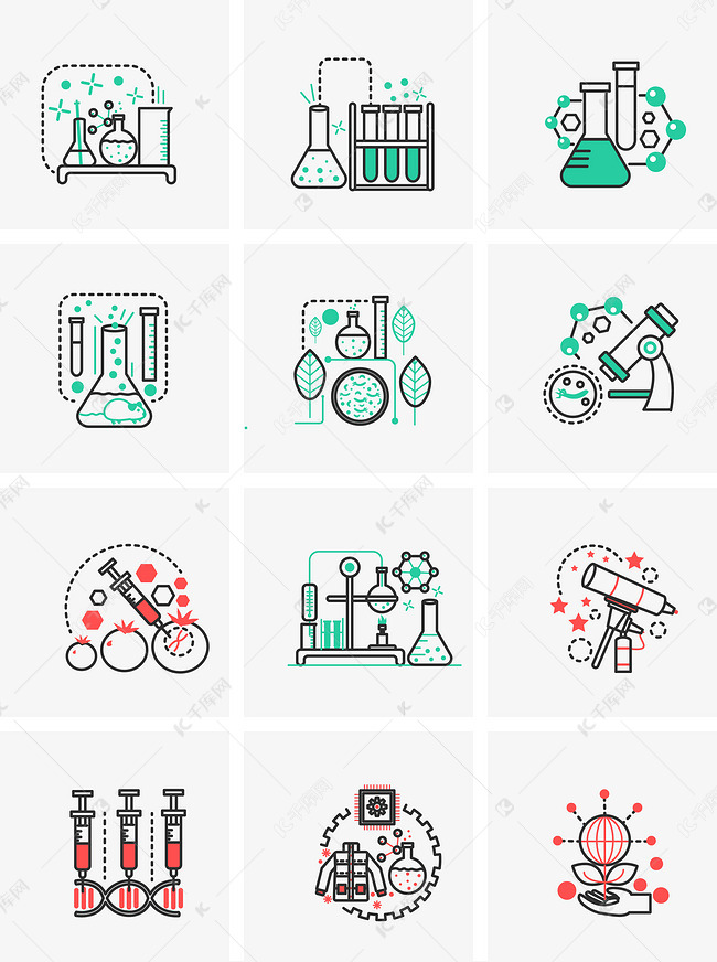 显微镜化学实验打针医疗设备科学科技图标素材图片-千
