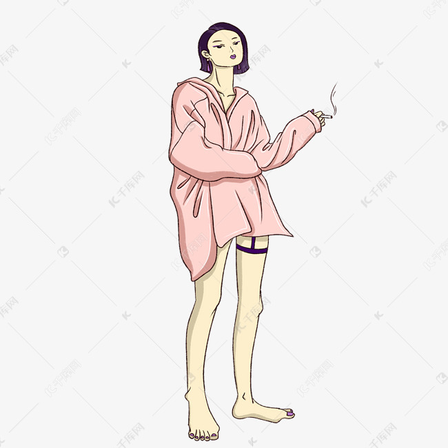 手绘卡通短发高个子酷女孩