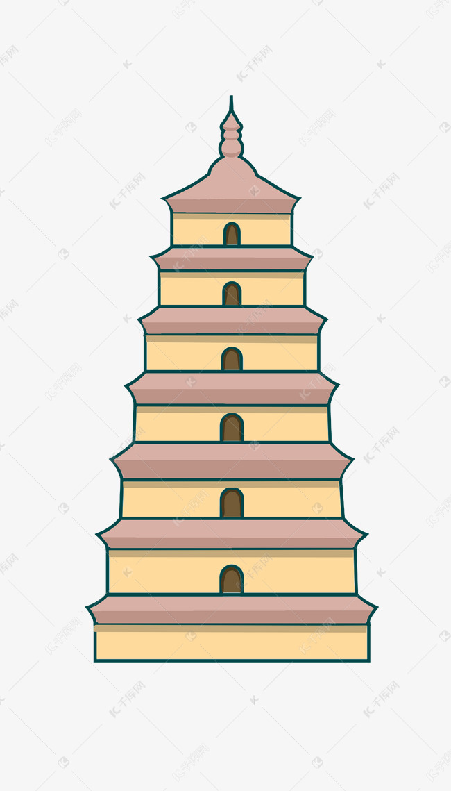手绘建筑西安大雁塔插画