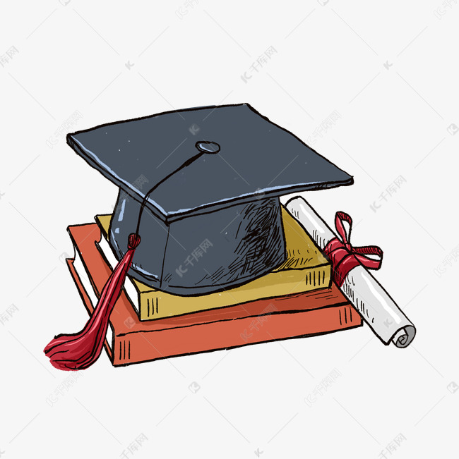 毕业季卡通黑色学士帽png免抠