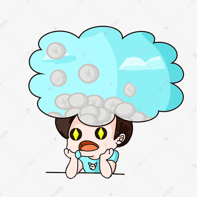 手绘小男孩在想钱插画