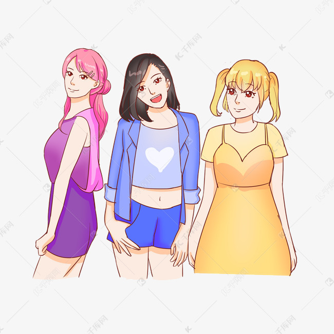 女生节三个好闺蜜聚会插画
