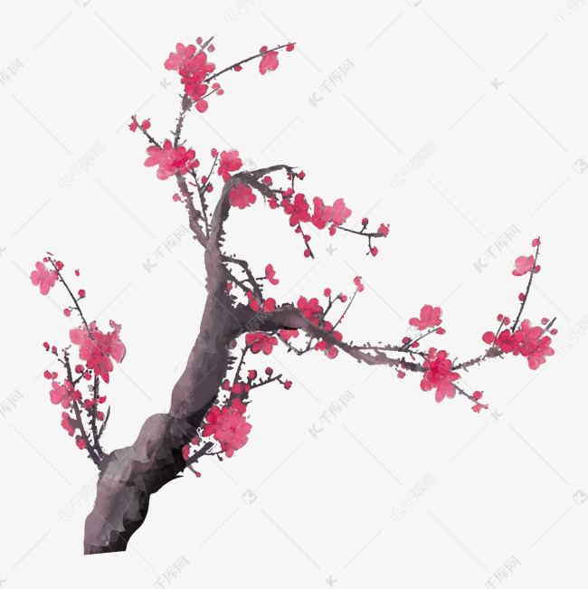 手绘中国风桃花水墨画png素材
