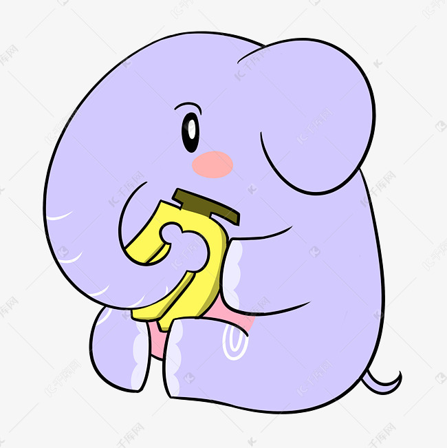 卡通可爱大象吃香蕉png透明底