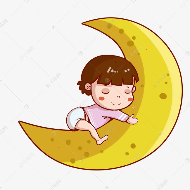 手绘月亮睡觉插画
