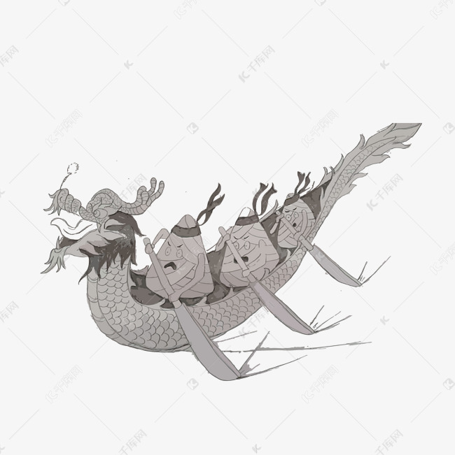 卡通手绘端午节赛龙舟铅笔画元素