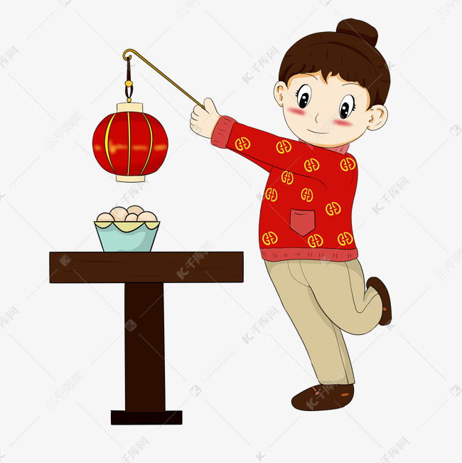 元宵节手拿灯笼小男孩
