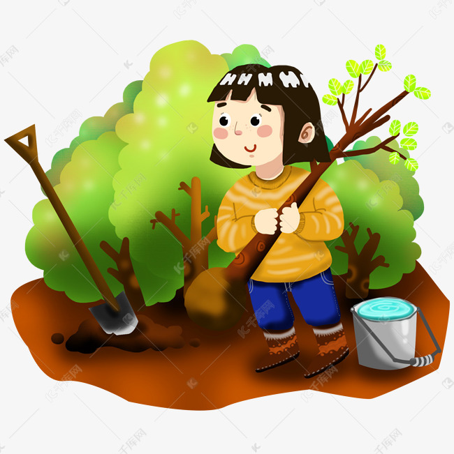 植树节种树的女孩