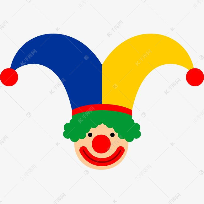 可爱带帽子小丑头像矢量透明png