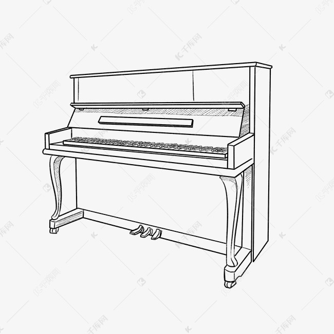 手绘线描钢琴插画