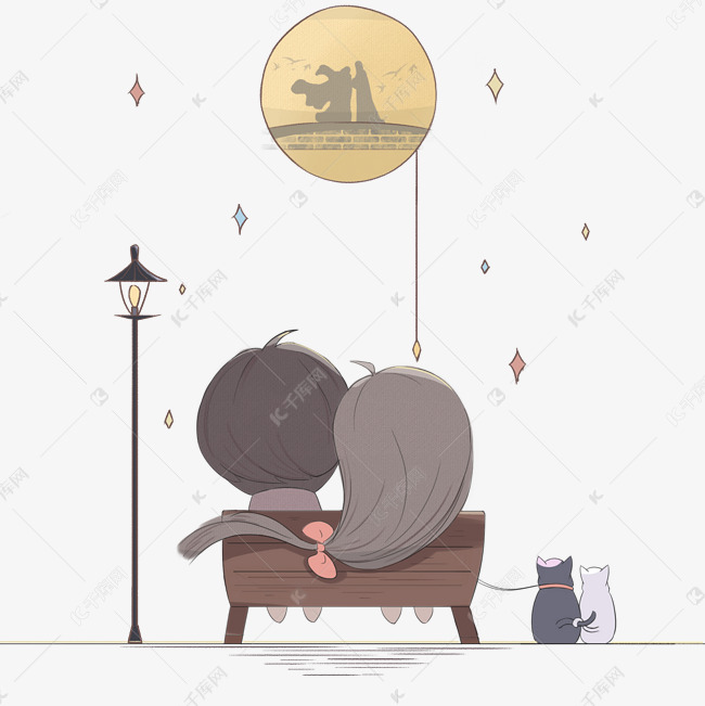 七夕情人节卡通手绘依偎免扣png