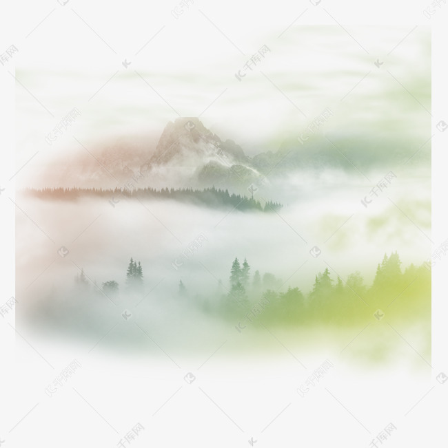 七彩梦幻中国风水墨山水画烟雾雾气