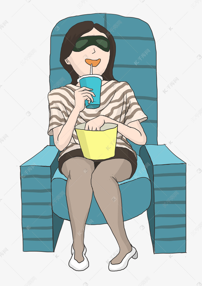 电影蓝色看电影的可爱女人免扣