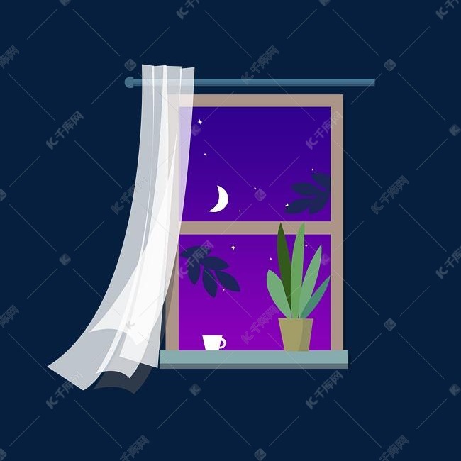 手绘夏夜窗户夜空插画