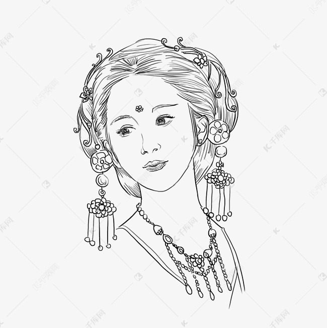 中国风古代仙侠游戏电影概念人设女皇速写线稿素材-千
