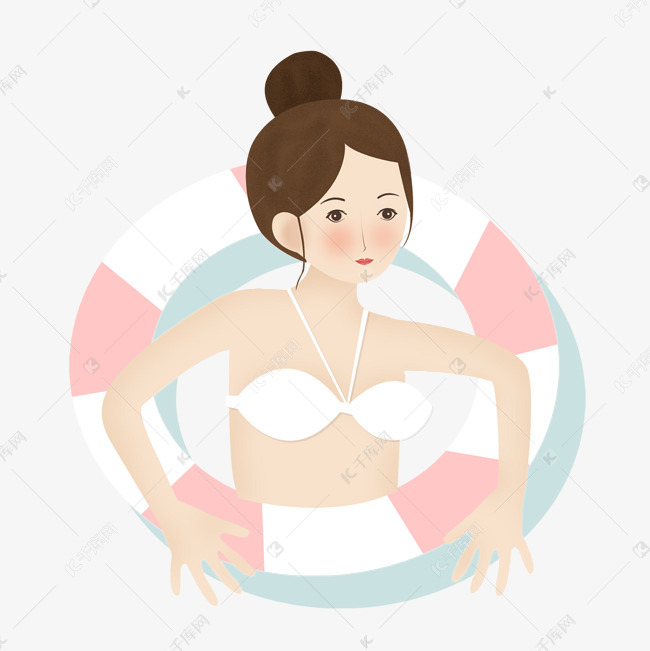带着游泳圈的女孩