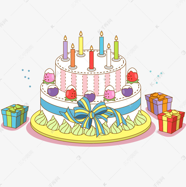 卡通手绘生日蛋糕设计的素材免抠蛋糕食物手绘生日快乐彩色礼物