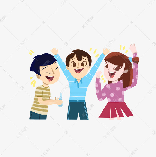 卡通人物在庆祝免抠图