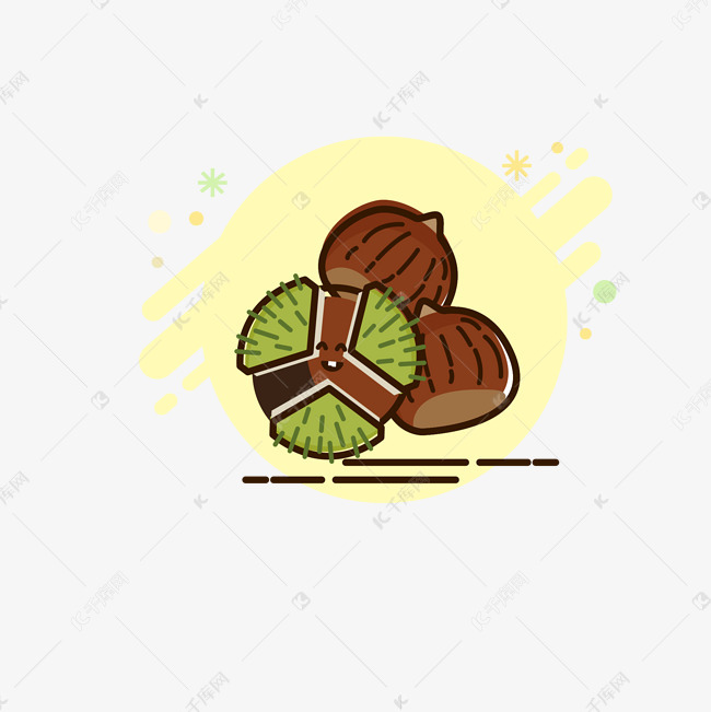 暖色调夏日板栗坚果扁平化图案卡