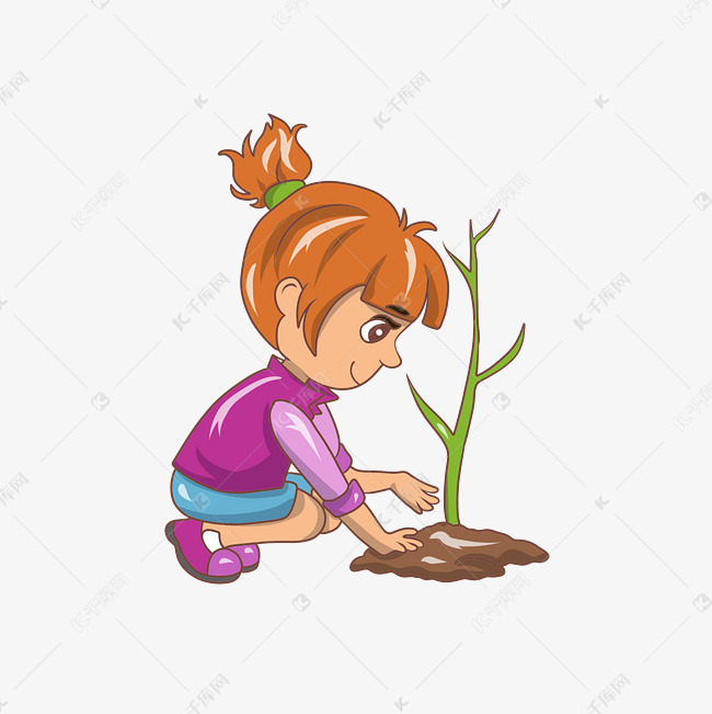 植树节种树的小女孩