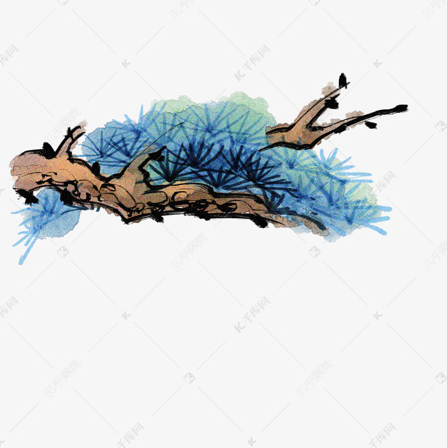 名木水墨松枝插画