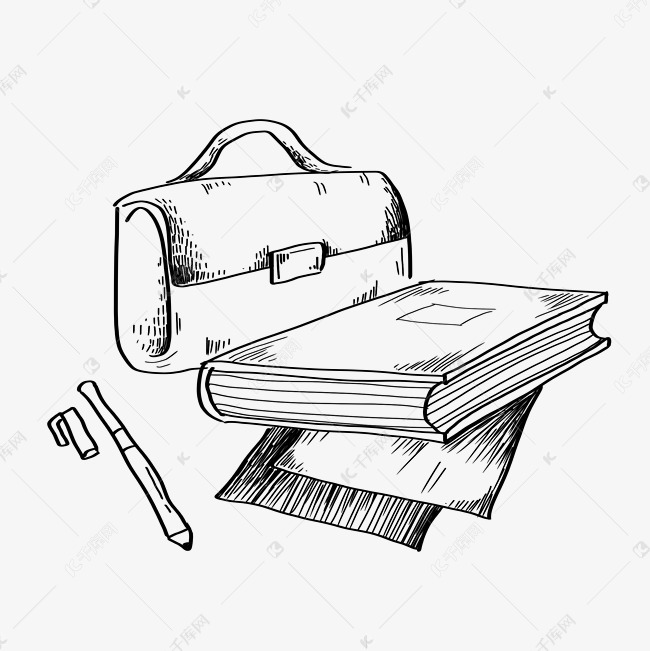 线描书包文具