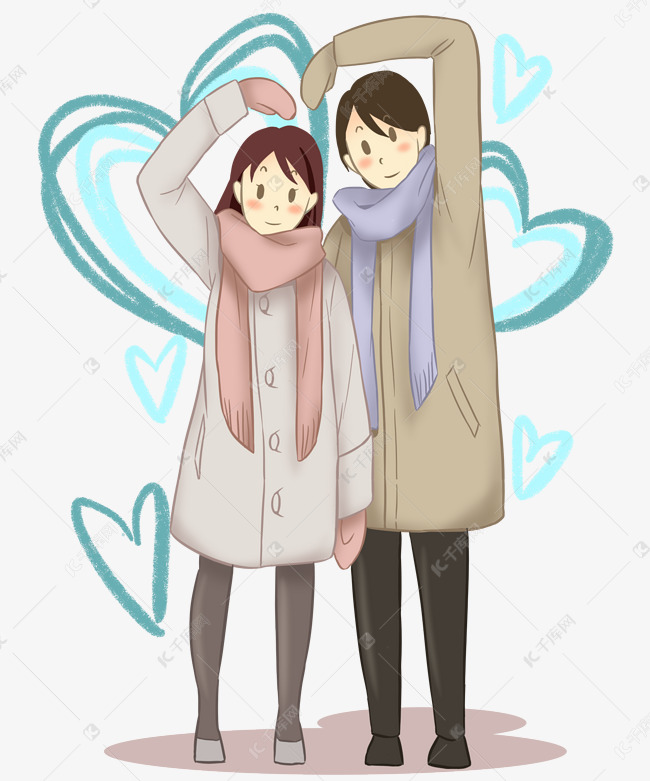 情人节比心的情侣插画