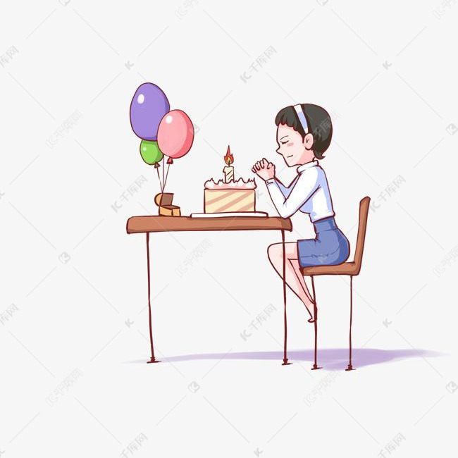 卡通手绘生日许愿的女士