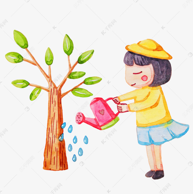 植树节浇水小女孩