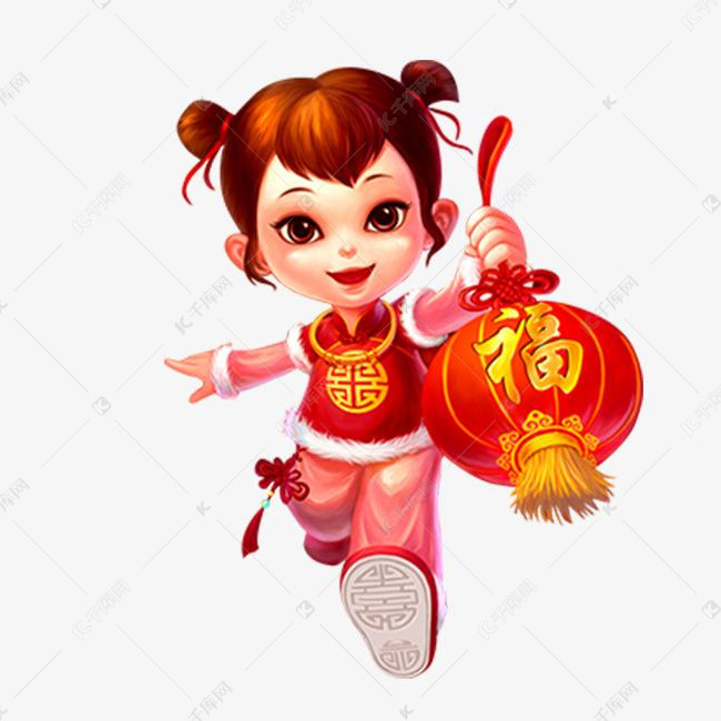 拿着大红灯笼的喜庆小女孩免抠图素材图片免费下载-千