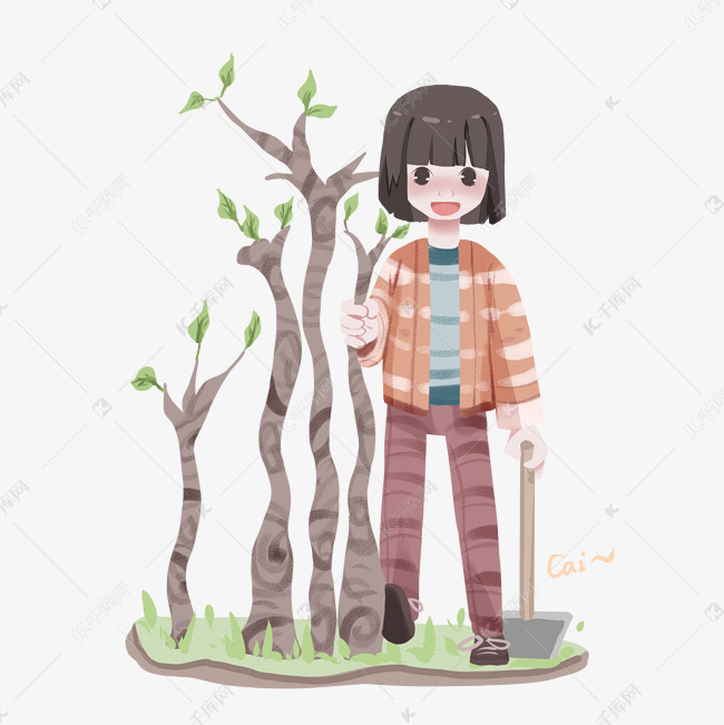 植树节种树的小女孩