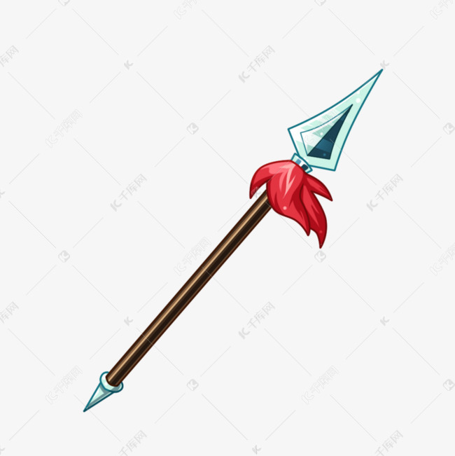 手绘卡通兵器长矛的素材免抠武器游戏装备玩具玩具包装设计红色银色