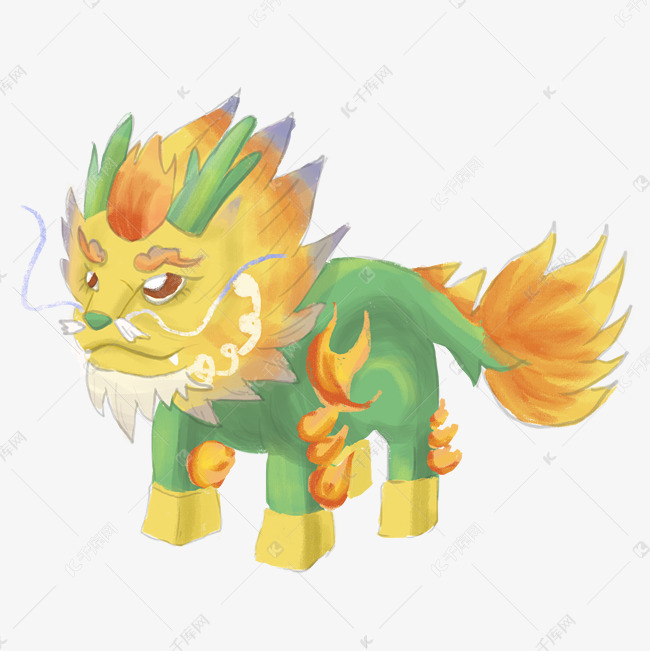 火麒麟金绿神兽png祥瑞