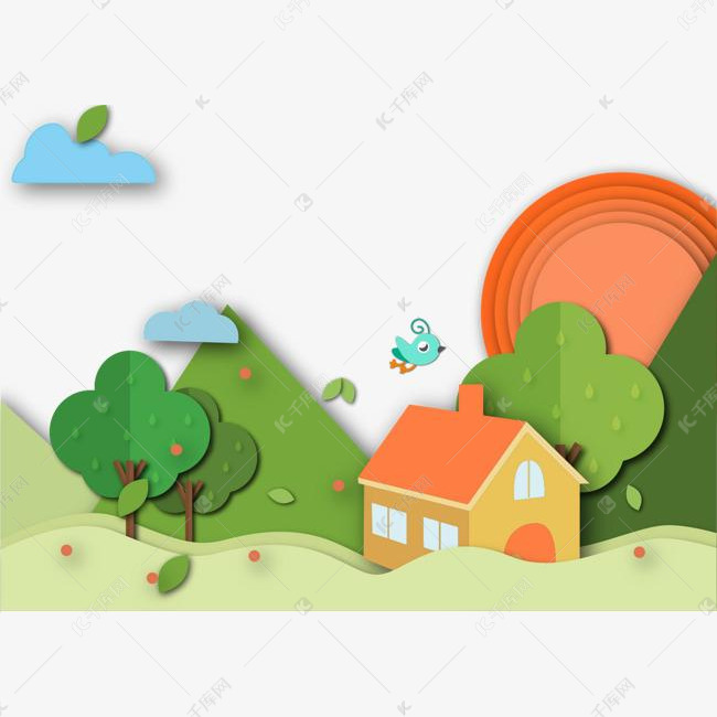 矢量大自然景色剪纸插画