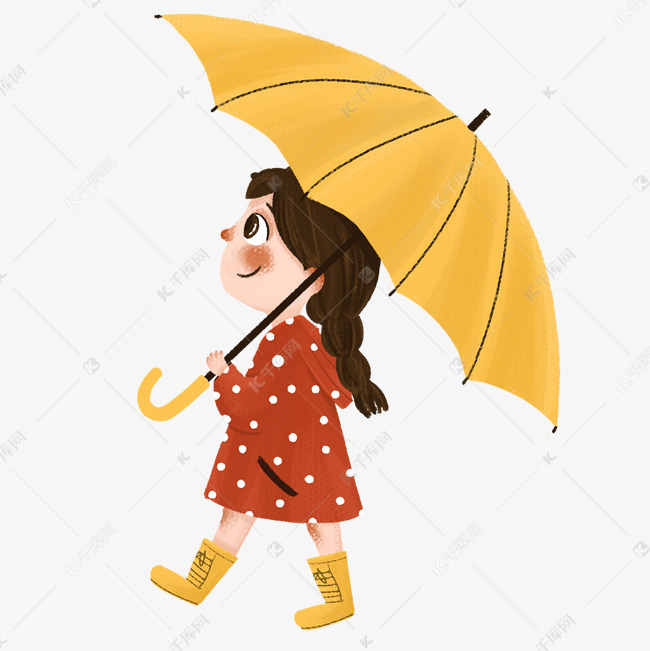彩色撑雨伞的女孩插画元素