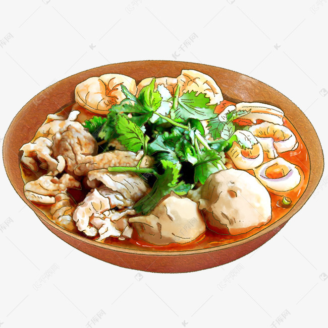 手绘卡通闽南特色美食小吃沙茶面