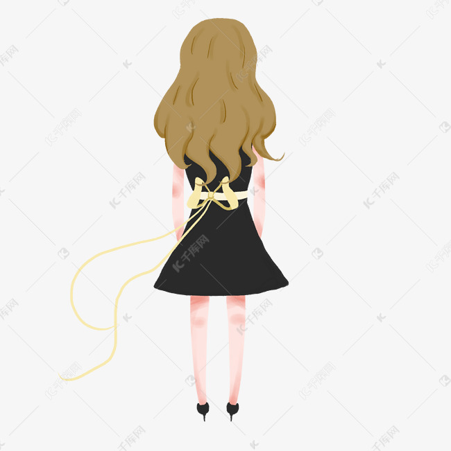 简约手绘女孩的背影插画海报免抠