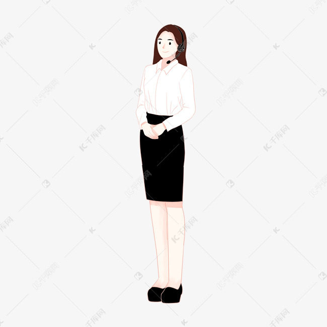 客服女生女人扁平风矢量站立上班女性职业装工作素材图片免费下载-千