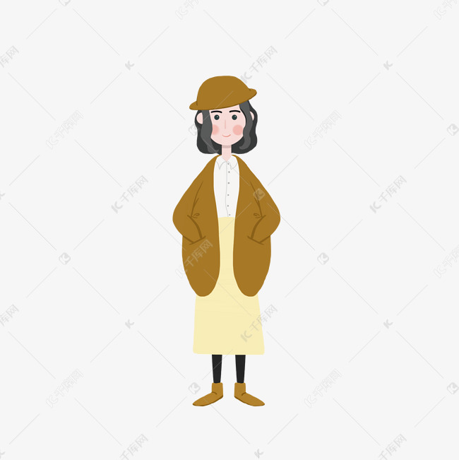 简约手绘戴帽子的女孩插画海报免