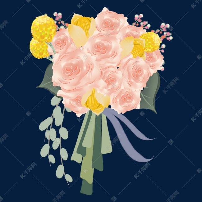暖色系手绘婚礼新娘捧花