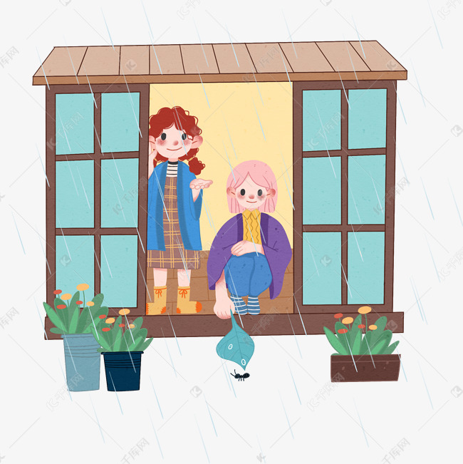 手绘谷雨下雨插画